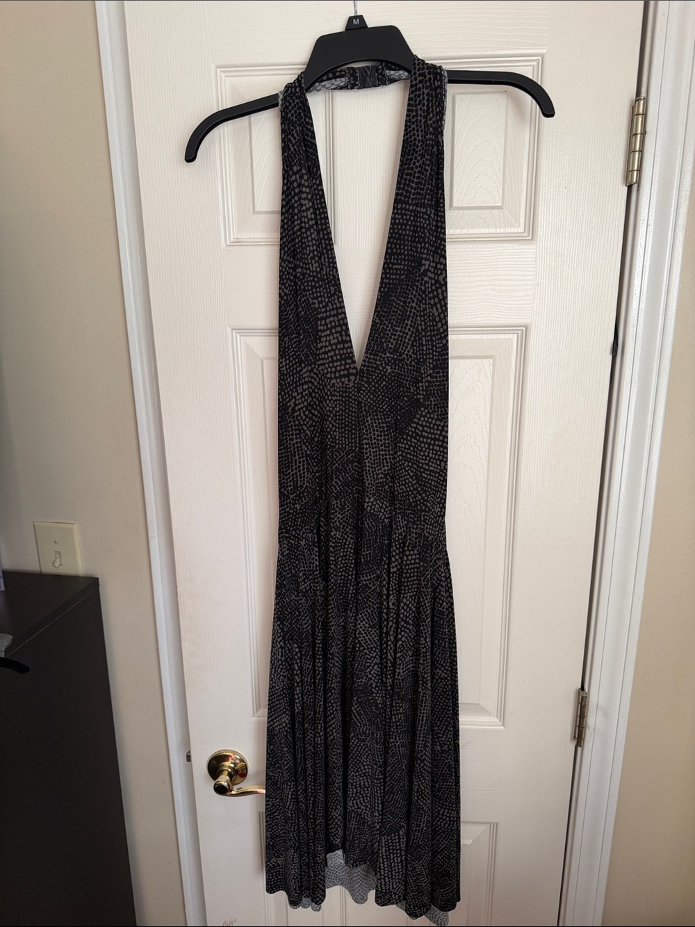 Plunging Halter Black Patterned Maxi Dress